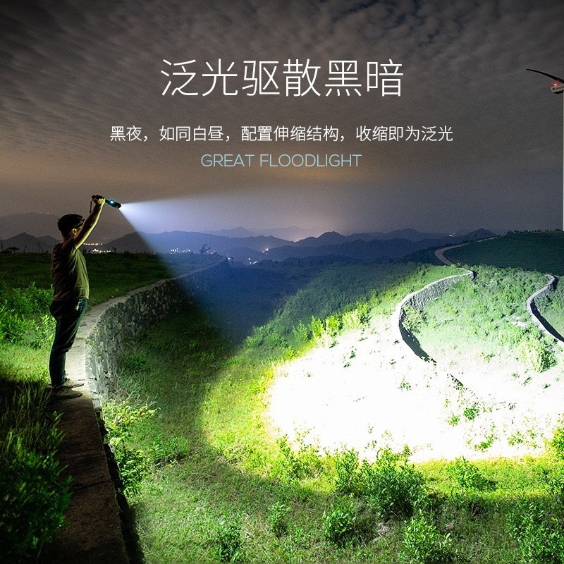 屋外伸縮ズーム長距離懐中電灯ハイライトパトロールハイキングアルミ合金懐中電灯電気ディスプレイ懐中電灯|undefined