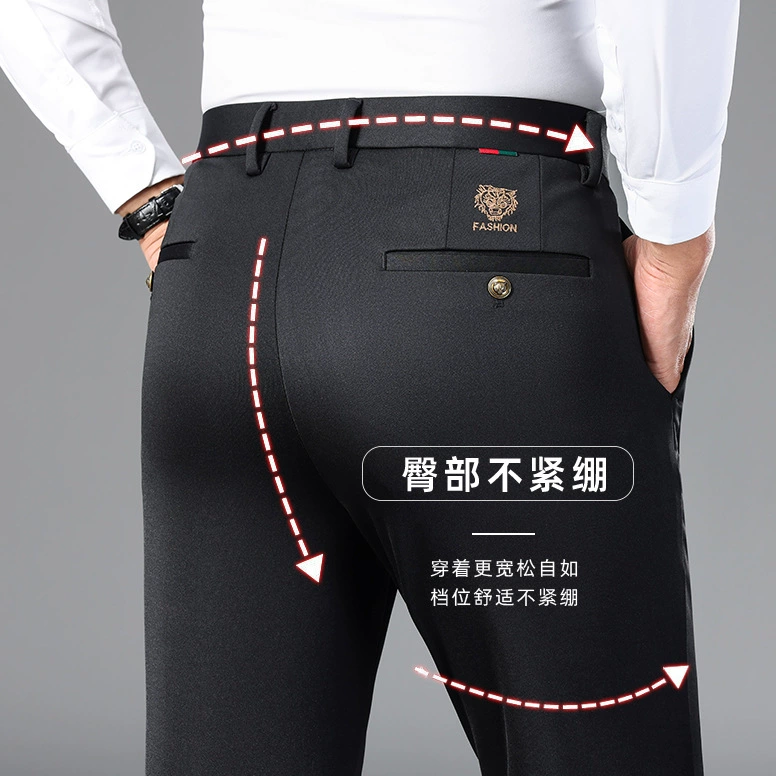 Осенние и зимние толстые высокоэластичные мужские брюки, высокоэластичные, свободные, без утюга, прямые брюки для бизнеса среднего возраста черного цвета.