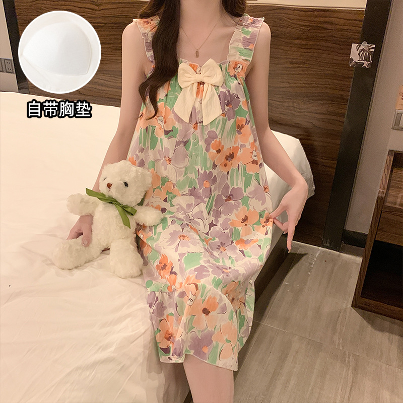 Pijamas de verano nubes de algodón trenzado esling vestido de niña con cojín de pecho princesa vestido de estilo de casa vestido larga mayorista