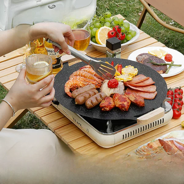 Korean-style Thickened Round Barbecue Plate Non-stick Barbecue Plate Teppanyaki Outdoor Picnic Portable Barbecue Plate Universal Barbecue Plate
