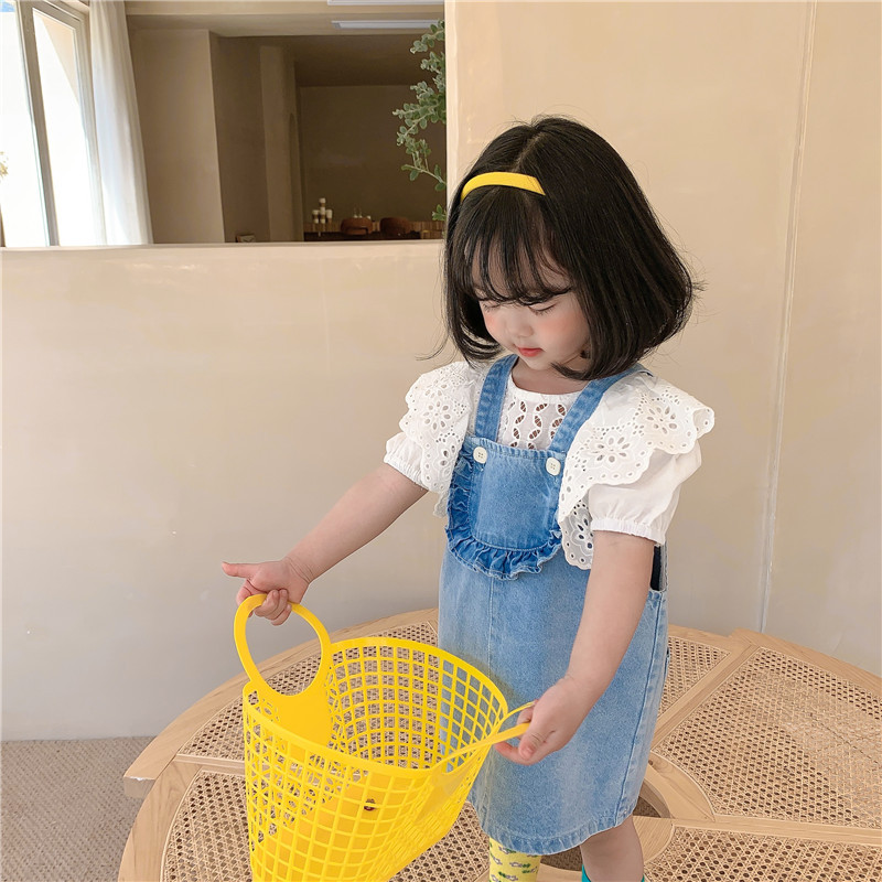 Girls Dress 2021 A summer new pattern Summer wear children Western style skirt cowboy Female baby Wood ear Short skirt