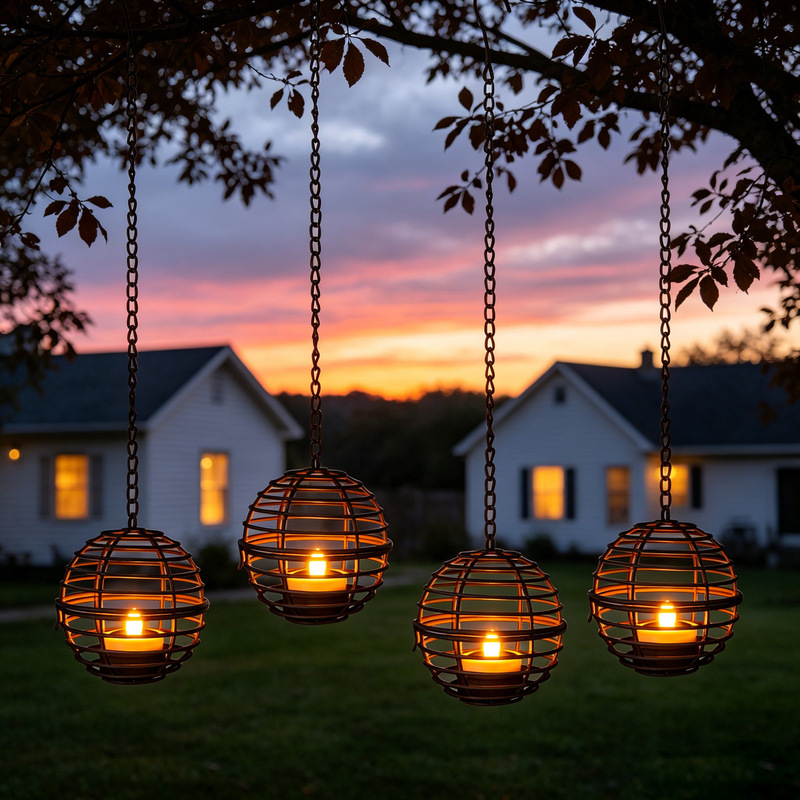Cross-Border Solar-Powered Outdoor Waterproof Iron Art Rust-Colored Spherical Hanging Lamp Decoration for Garden with Solar Tea Light Cross-Border Solar-Powered Outdoor Waterproof Iron Art Rust-Colored Spherical Hanging Lamp Decoration for Garden with Solar Tea Light