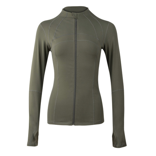 Lulu yoga fitness top for women, autumn/winter training, running, long-sleeved stand-up collar, zip-up jacket, factory-made