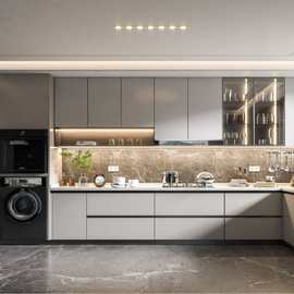 厨柜现代风格厨房全铝厨柜不锈钢厨柜石英台面工厂直供顺德家具