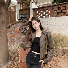 棕色pu皮衣外套女春秋2025新款宽松港风小个子短款夹克机车服上衣