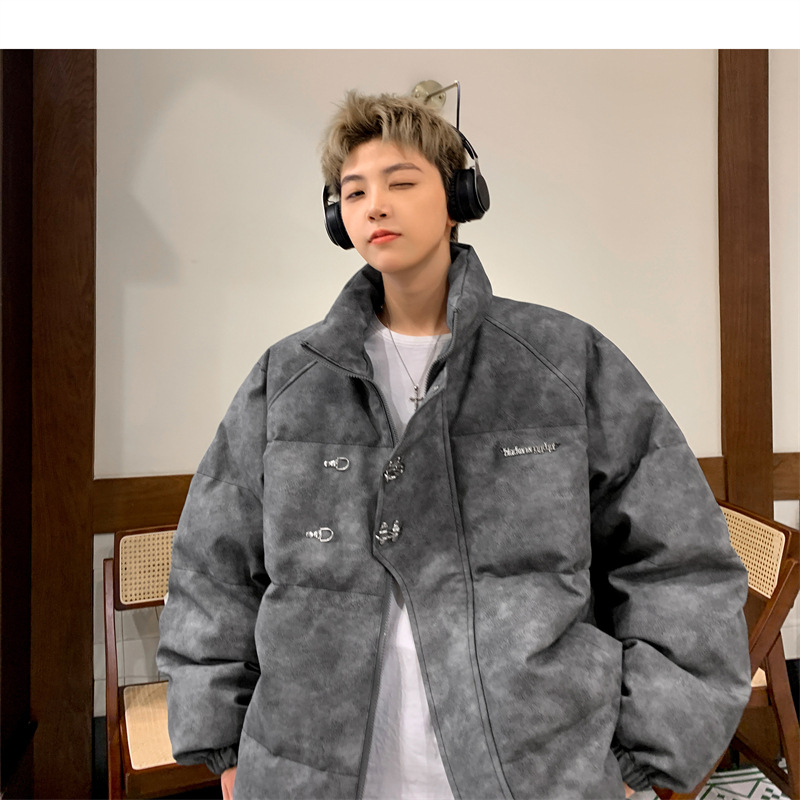 Leather Cotton-padded Jacket Men's Winter Metal Aircraft Buckle American Cotton-padded Jacket Thickened Warm Loose Bread Clothes Cotton_voghion.com