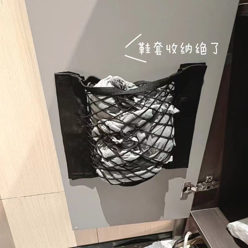マジックテープゴミ袋収納ネットポケットキッチン穴なし家庭用壁掛け型置物プラスチックショッピング物置ネット袋|undefined