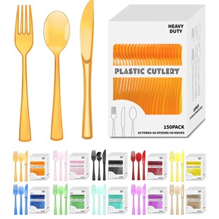 Disposable Plastic Knife and Fork Spoon suit Amazon Translucent Birthday Party Color Tableware Western Food Fruit Knife and Fork