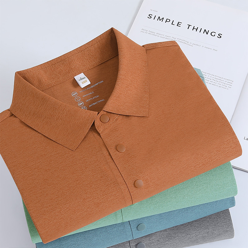 Luz de lujo cuatro hebillas sin costuras de goma de presión protector solar anti-UV solapa de manga corta ropa de trabajo polo camiseta de secado rápido personalizada