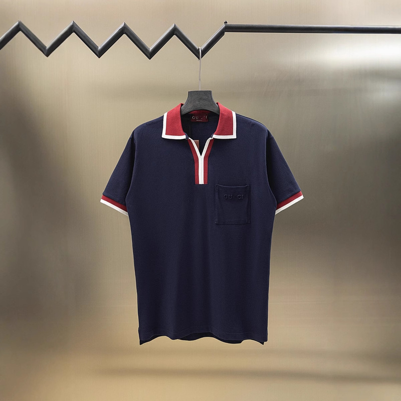Nanyou High Version Gu Home Pocket Business Lapel Polo Shirt Gg Letter Small Label Embroidered Flower Men's and Women's Short Sleeves Nanyou High Version Gu Home Pocket Business Lapel Polo Shirt Gg Letter Small Label Embroidered Flower Men's and Women's Short Sleeves