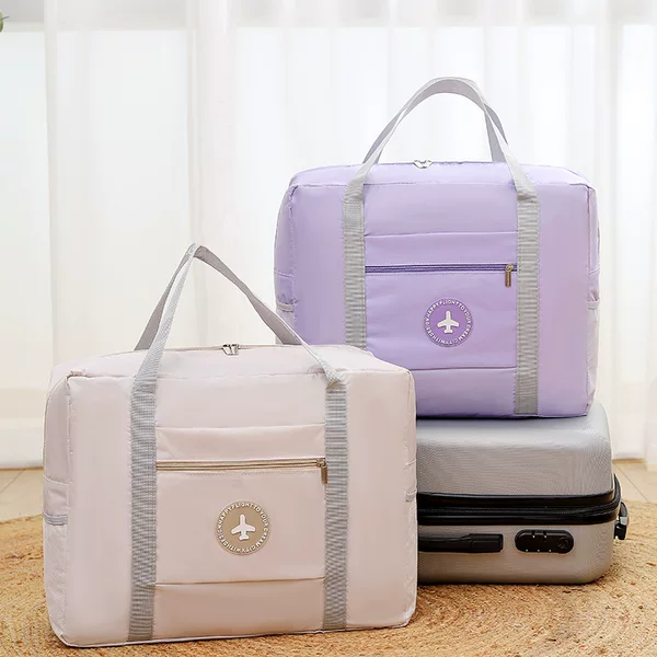Double-Layer Lining Round Label Airplane Bag Travel Small Fresh Trolley Bag Foldableing Travel Storage Bag Clothing Organization Bag