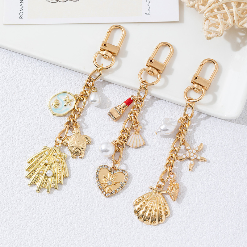 Cross-Border Pearl Shell Starfish Ins Style Keychain Mobile Phone Pendant Bag Pendant DIY Keychain Accessories Factory