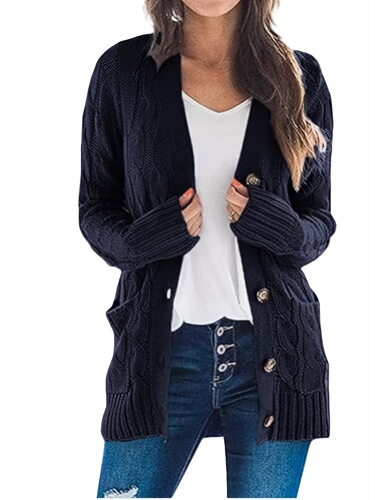 Women's Front Cardigan Fashion Button Thick Knit Coat Cross-border