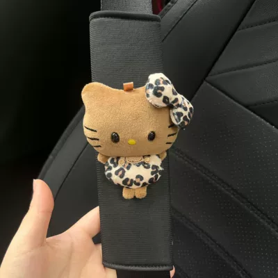 Cute Car Interior Accessories, Seat belt shoulder pad - black-short-velvet-shoulder-pads-b103-black-leather-leopard-print-kt