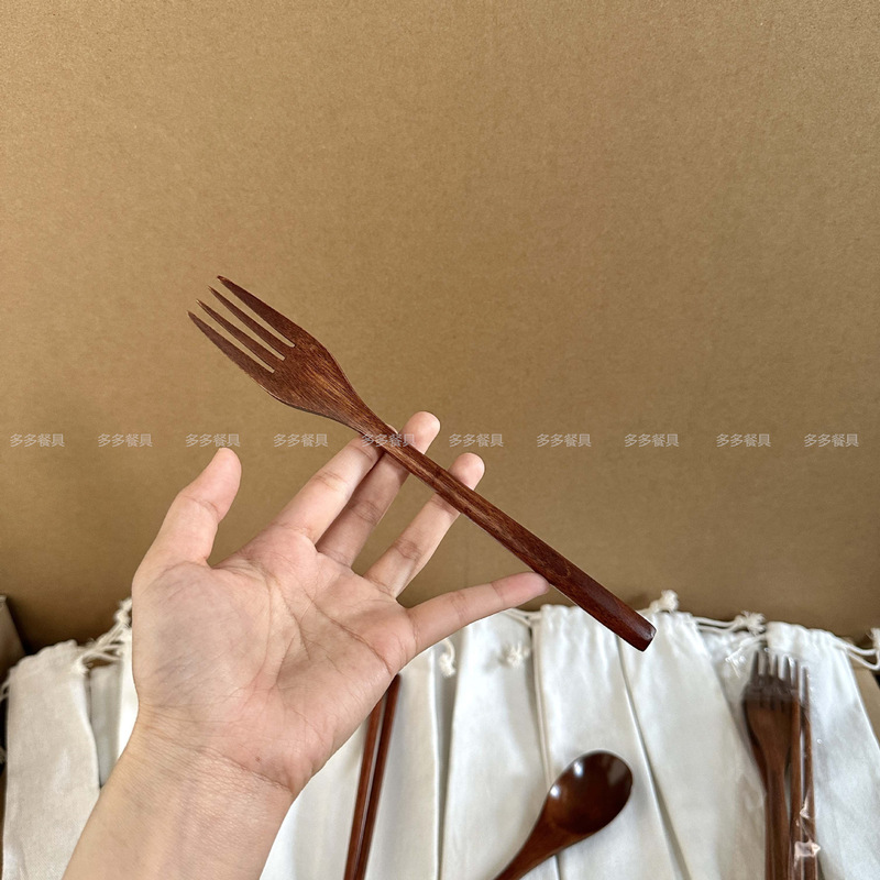 日本式携帯ケース袋スプーンフォーク箸木柄食器学生ランチ箸スプーンフォーク3点セット木スプーン|undefined