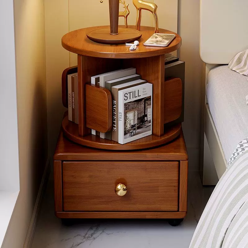 全实木旋转小书架旋转书架卧室儿童书柜简约床头柜床边收纳置物架