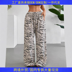 アマゾンは国境を越えて欧米のファッションのカジュアルなズボンの女性の新型のプリントの広い足のまっすぐなズボンを越えてゆったりとしています。