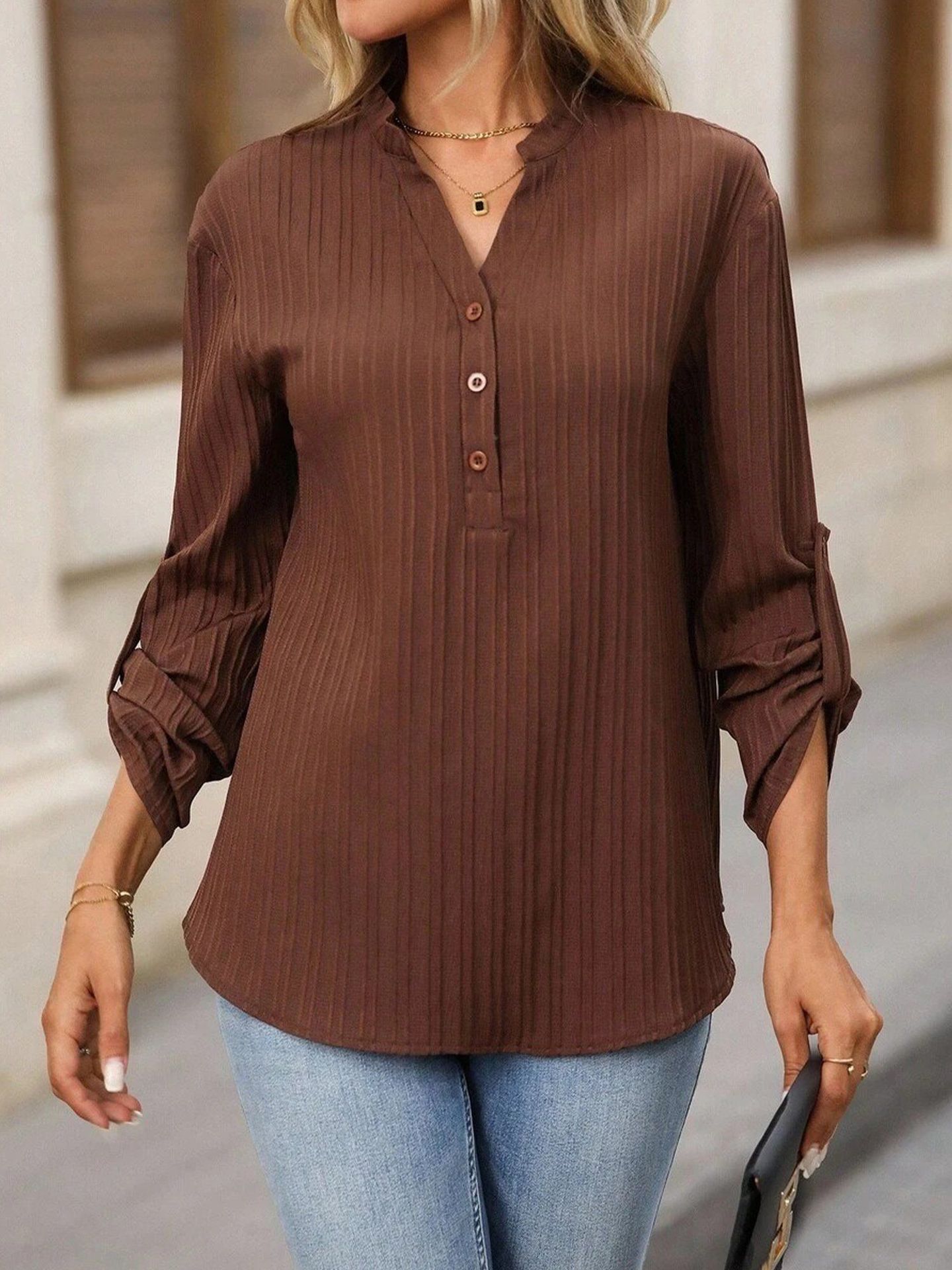 Amazon ventas europeas y estadounidenses de comercio exterior fronterizo ropa de mujer nueva camisa de botón de cuello en V medio cardigan de moda blusa versátil