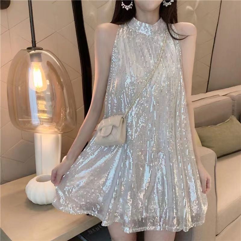 Sequin Round Neck Dress for Women 2025 Off-Shoulder Loose Slimming Look Petite Elegant High-End Sleeveless Vest Dress Long Skirt Sequin Round Neck Dress for Women 2025 Off-Shoulder Loose Slimming Look Petite Elegant High-End Sleeveless Vest Dress Long Skirt
