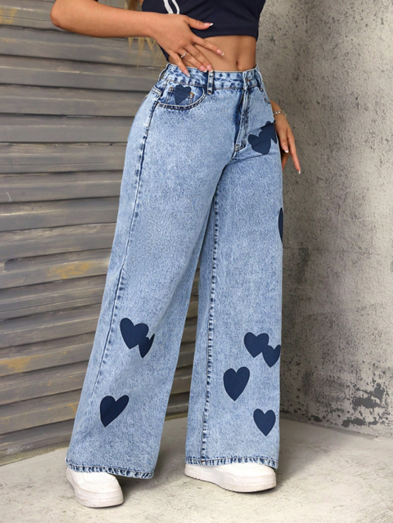 Women's Clothing Retro Women's Denim Trousers Heart Print Loose Fit European American Style For Formal & Casual_ecoleips.com