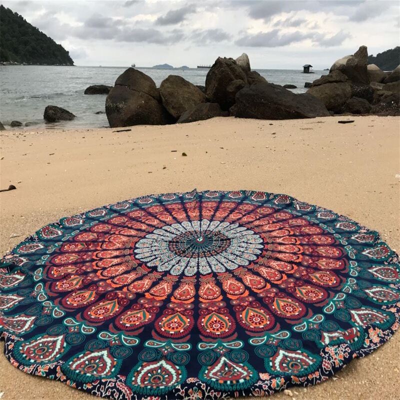 New Bohemian Beach Towel with Mandala Print and Tassels, Ethnic Style Sand-Free Quick-Dry Beach Shawl New Bohemian Beach Towel with Mandala Print and Tassels, Ethnic Style Sand-Free Quick-Dry Beach Shawl