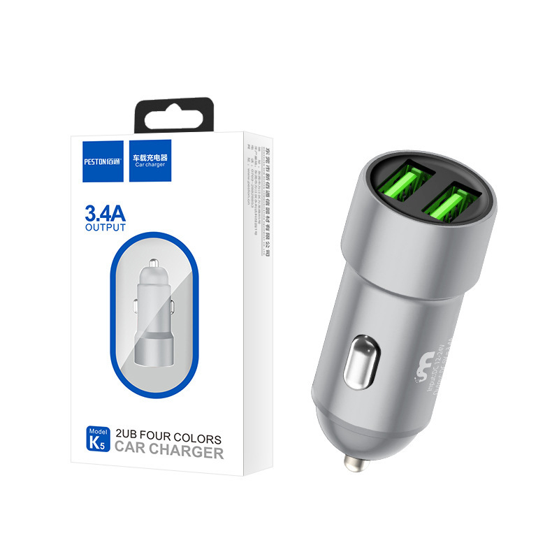 佰通k 5車載携帯電話充電器3.4a急速充電二口usb自動車電源変換器金属車充電ヘッド|undefined