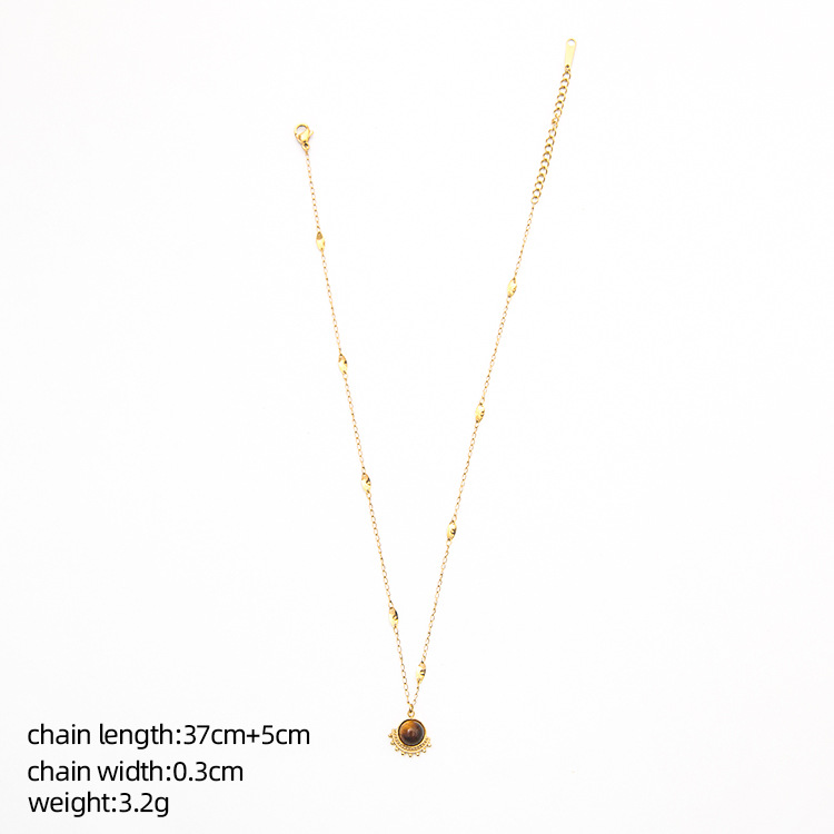 Fashion Round Water Droplets Stainless Steel Titanium Steel Inlay Turquoise Opal Pendant Necklace 1