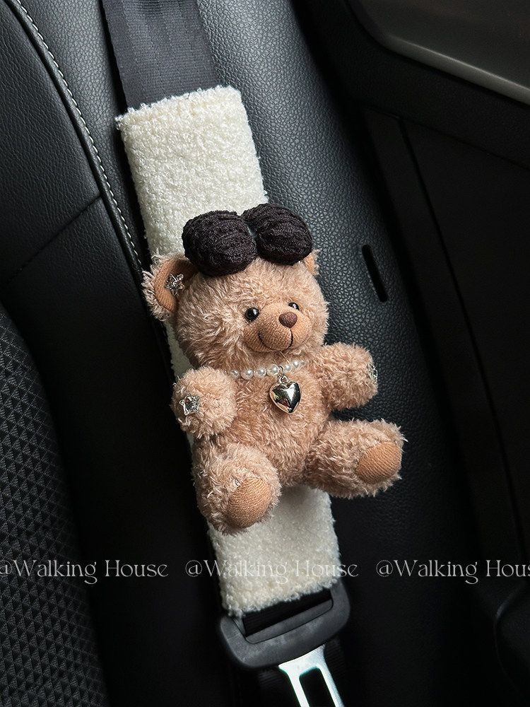 Car Seatbelt Decorative Shoulder Pads, Cute and High-End, Maillard Bear Plush Car Interior Decoration Gift