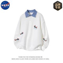 NASA品牌高质量设计感刺绣POLO衫卫衣男士春秋季潮牌宽松长袖上衣
