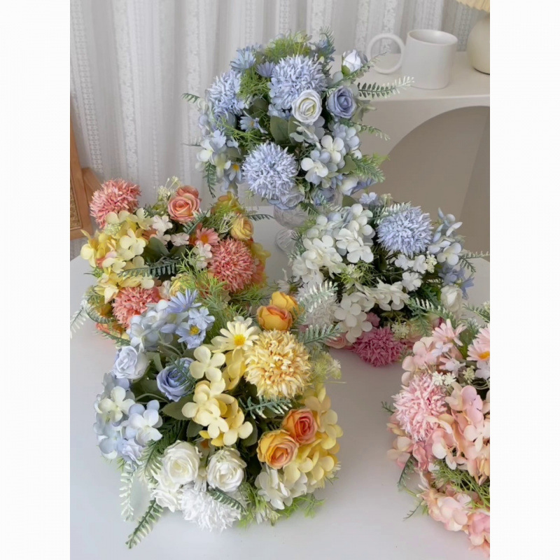 假花仿真花束小清新拉丝玫瑰绣球绢花塑料花干花捧婚庆装饰摆设|undefined