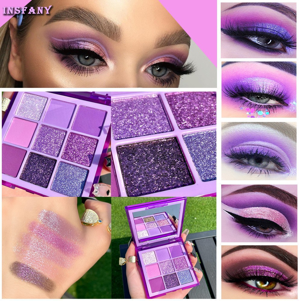 INSFANY Sombra de ojos Salsa de frambuesa Morado Nueve colores Ilumina Modificación de ojos Diamante Púrpura Escenario Pequeño Libro Rojo Maquillaje