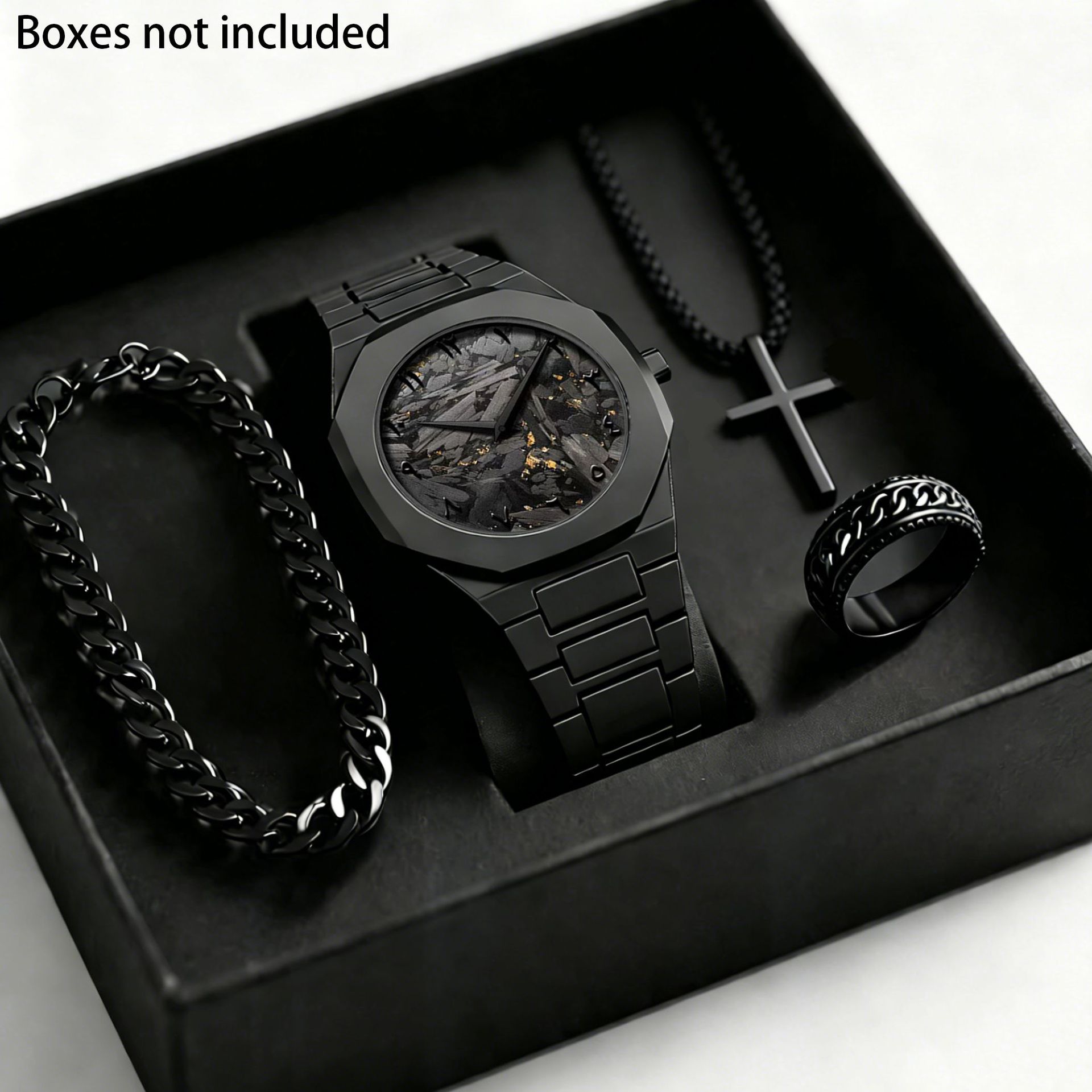 Transfronterizo explosión de moda de Oriente Medio relojes de cuarzo de moda de hombre relojes de pulsera negros anillo collar conjunto caja de regalo image 16