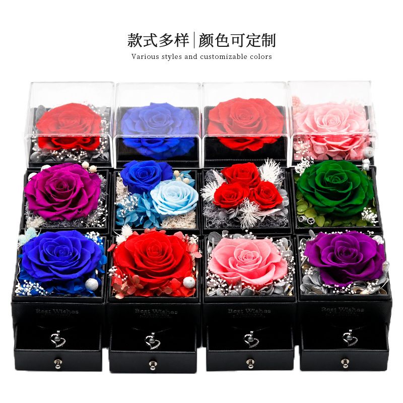 Caja de regalo de joyería con luz, rosa de flor real eterna, para el Día de San Valentín y el Día de la Madre, venta al por mayor transfronteriza de Amazon.