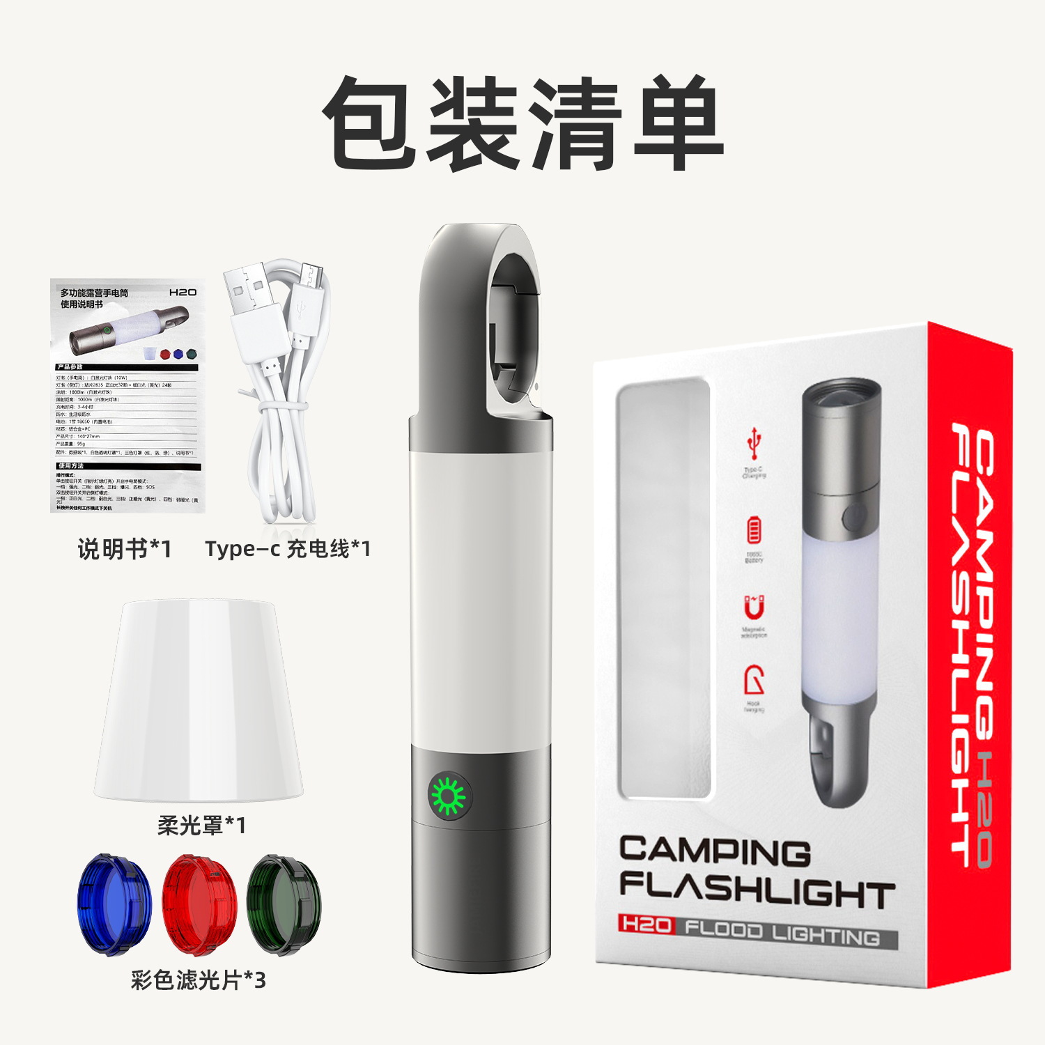 Transfronteriza nueva linterna LED de larga resistencia Tipo-C aleación de aluminio recargable zoom telescópico mini linterna popular