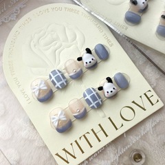 【Hand-painted】Hand-painted wearing nail art personalized short round milk blue cute Pachakou wearing nails