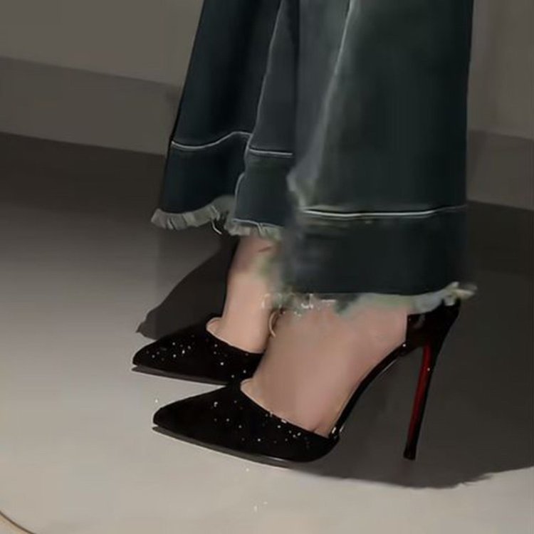 Demi-season black high heels stiletto heels