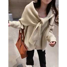 现 2025冬季新款韩国东大门多种穿法V领系扣毛衣披肩套装