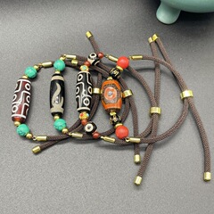 チベット九目天珠瑪瑙ブレスレット鎖骨チェーンレトロチベット瑪瑙ブレスレット男性と女性のための格納式卸売