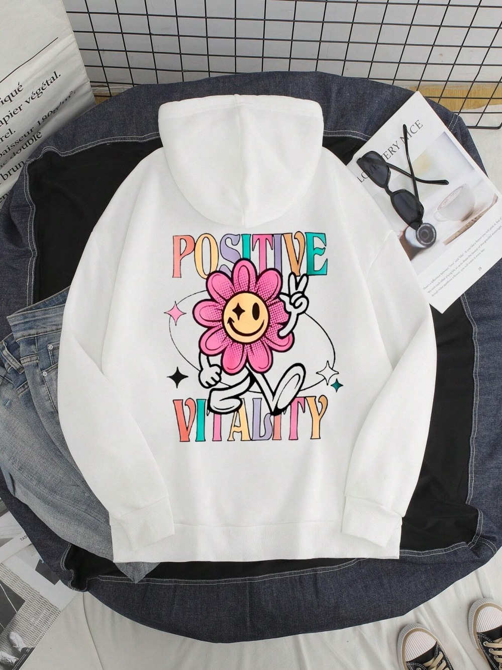 Positive Vitalty Smiling Flower Women Sweatshirt Fashion Cas
