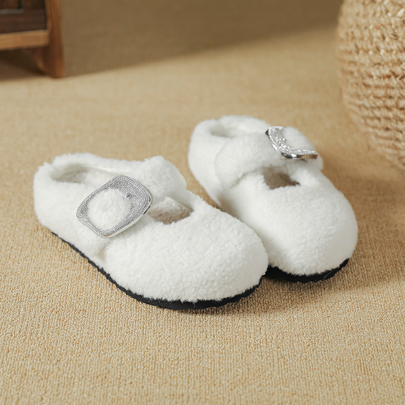 2024 Autumn and Winter New Style Genuine Leather Birkenstock Shoes for Women Thick-Soled Slip-On Plus Plush Fur Shoes Trendy Snow Boots Slippers for Women