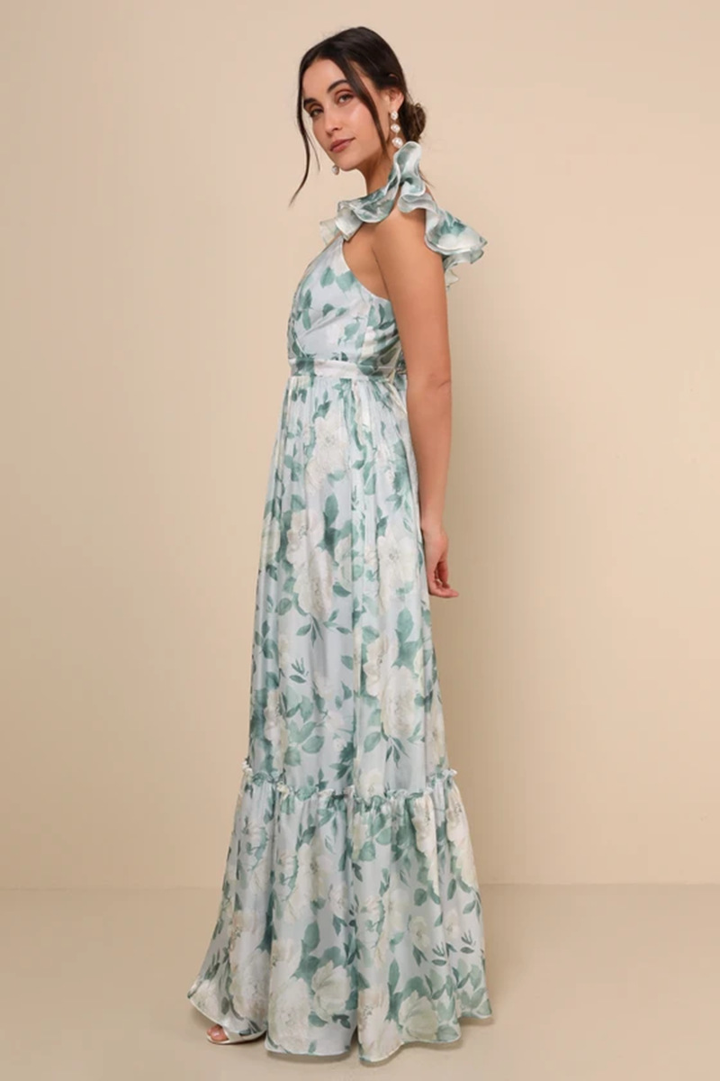 Women's Sexy Printed Deep V Ruffle Backless Top European American Style Summer Fashion Suspender Design_ecoleips.com