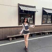 美式复古毛绒短裤背带裤女秋冬新款麻花针织辣妹时尚连体毛边裤子