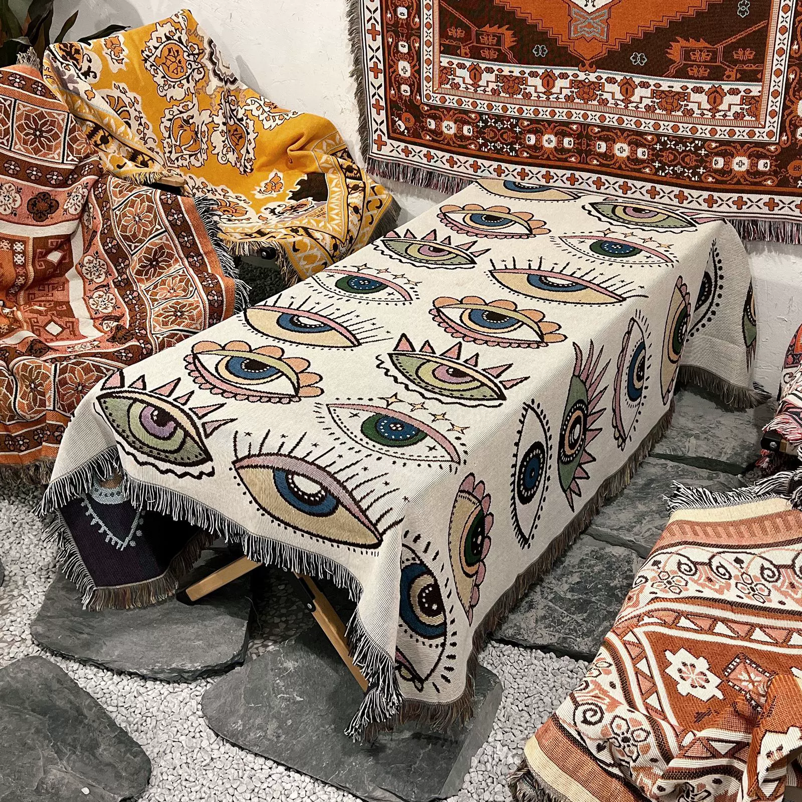 露营毯子户外野餐毯沙发毯盖毯ins风多功能线毯波西米亚毯线毯