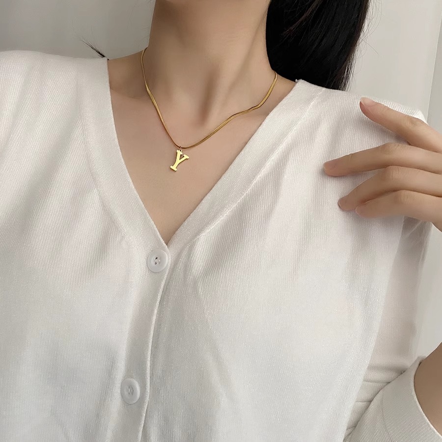 Initial Necklace In Titanium Steel - Elegant Gold Letter Pendant_voghion.com