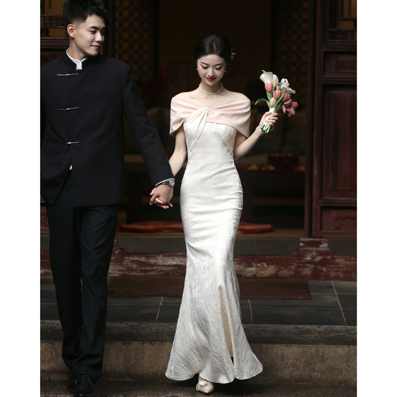 One-Shoulder Toast Dress for Bride 2026 Spring New Slim-Fit Mermaid Fashion Engagement Dress Evening Gown for Women