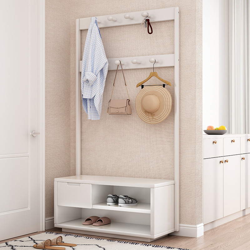 Nuevo estilo chino Perchero de madera maciza moderno minimalista percha zapato cambio taburete integrado piso-pie pasillo zapato gabinete almacenamiento