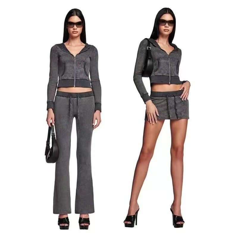 Iamgia Super Spicy Stain Waffle Textured Zip Sweatshirt Coat Slim Look Skirt suit Low-Rise Tights