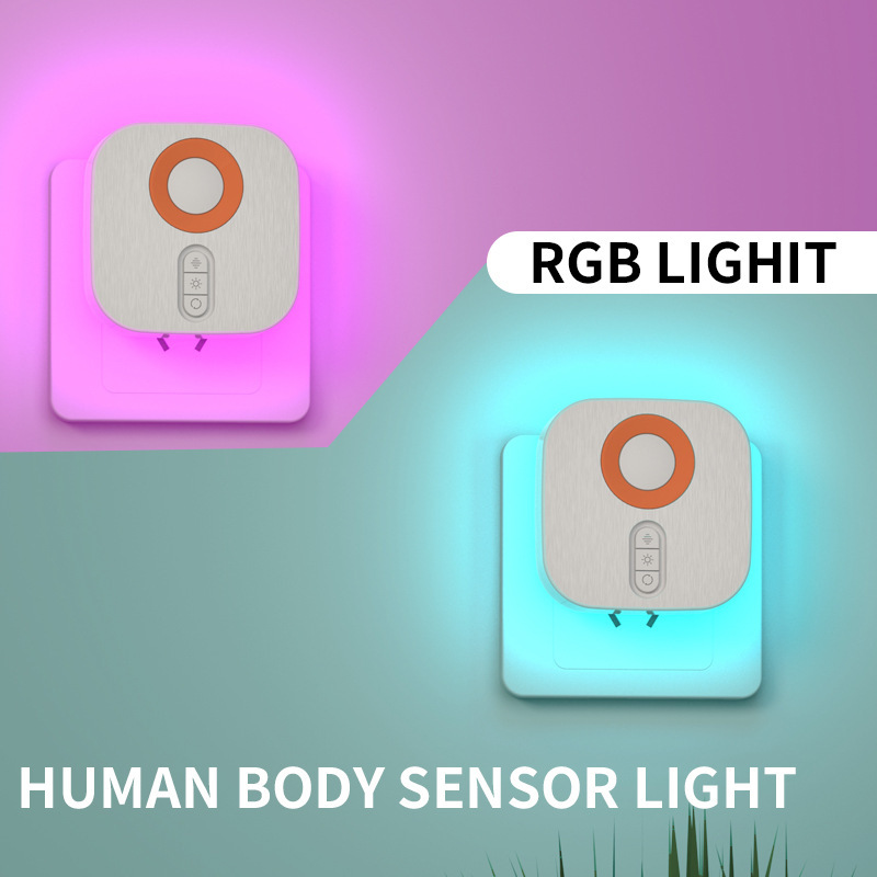 完全な証明書付きクロスボーダーホットセール人体センサーライト LED ナイトライト RBG 調光可能なカラープラグインモデル米国標準 EU|undefined