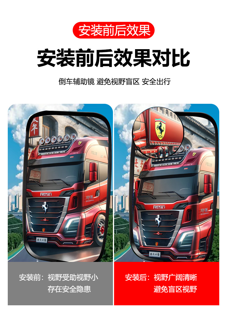 Car reversing auxiliary rearview mirror car rear view small round mirror thin convex mirror large field of view wide angle mirror blind spot mirror