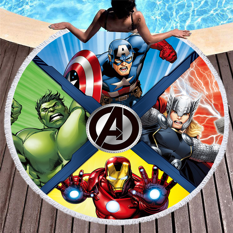 Cross-border beach towel Avengers 3D digital printing beach towel microfiber round tassel Beach